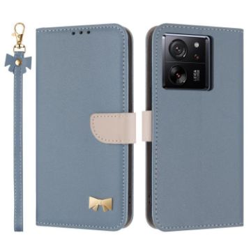 Xiaomi 13T/13T Pro Light Blue Metal Bow Leather Case with Hand Strap - 1