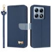 Xiaomi 14T Dark Blue Metal Bow Leather Phone Case with Hand Strap - 1