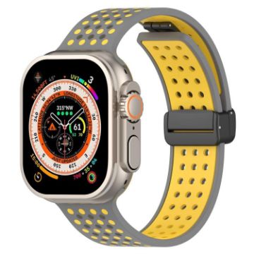 Magnetic Silicone Watch Band for Apple Watch 46/49/45/44mm - Grey Yellow - 1