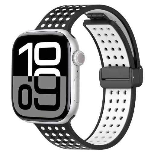 Apple Watch Band 42/41/40/38mm Magnetic Buckle Silicone Black White - 1