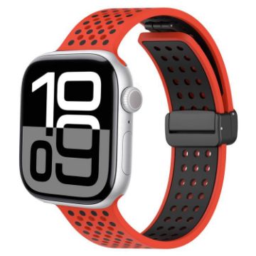 Apple Watch Band 42/41/40/38mm Magnetic Buckle Silicone Red Black - 1