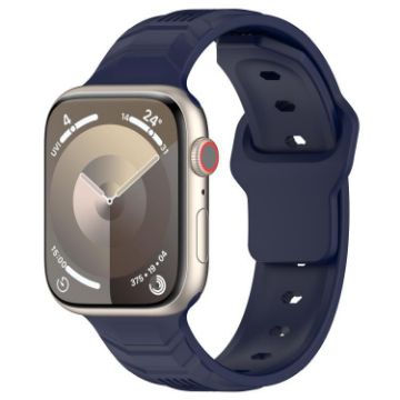 Apple Watch Band 46/49/45/44mm Vertical Grain Reverse Buckle Silicone Midnight - 1