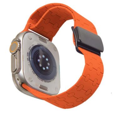 Magnetic Buckle Silicone Band for Apple Watch 42/41/40/38mm - Orange - 1