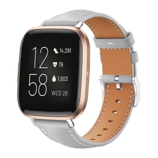 Fitbit Versa 2/Versa/Lite 20mm Black Shark Leather Watch Band (Grey) - 1