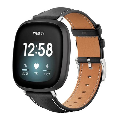 Fitbit Versa 4/3/Sense 2/1 Black Shark Leather Watch Band 20mm - 1