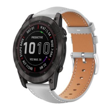 Garmin Fenix 8/7X/6X/5X Leather Watch Band Grey 26mm 22mm Flat Head - 1