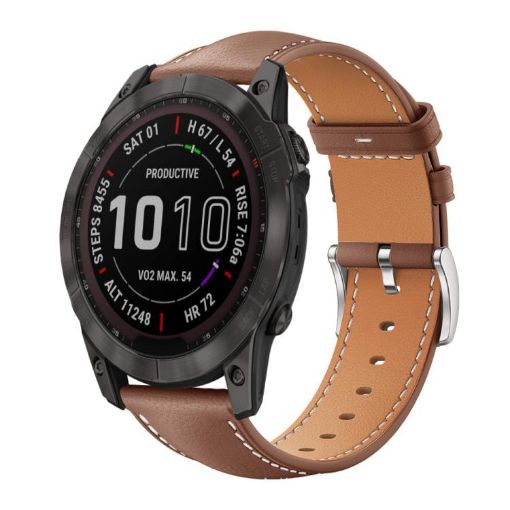 Garmin Fenix 8/7X/6X/5X Leather Watch Band 26mm/22mm Coffee - 1