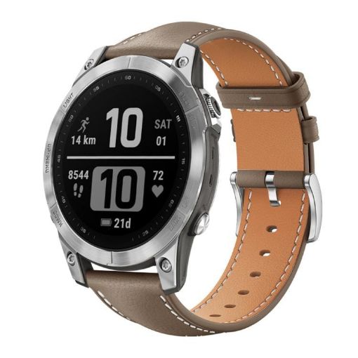 Garmin Fenix 8/7/6/5 Leather Watch Band 22mm 20mm Light Grey - 1