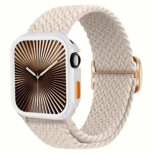 Apple Watch Series 10 46mm Nylon Band & TPU Case - Starlight - 1