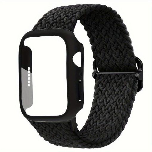 Apple Watch 44mm/45mm Nylon Band & Frosted PC Case - Black - 1