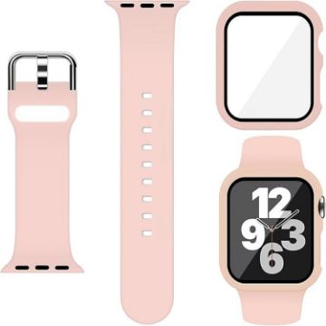 Apple Watch Series 10 46mm Pink Silicone Band with PC Case - 1