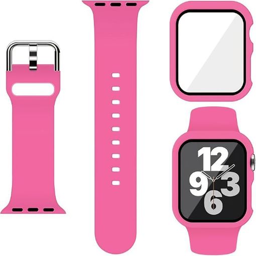 Apple Watch Series 10 42mm Rose Red Silicone Band with PC Case - 1