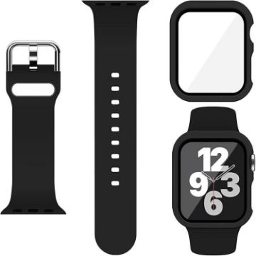 Apple Watch 40mm/41mm Silicone Band & PC Case with Pin Buckle (Black) - 1