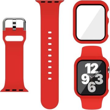 Apple Watch 40mm/41mm Red Silicone Band & PC Case with Pin Buckle - 1