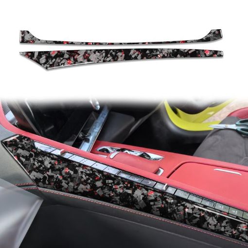 Gold Foil Carbon Fiber Console Stickers for Corvette C8 2020+, Red - 1