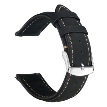 22mm Black Retro Crazy Horse Leather Watch Band xDfind - 1