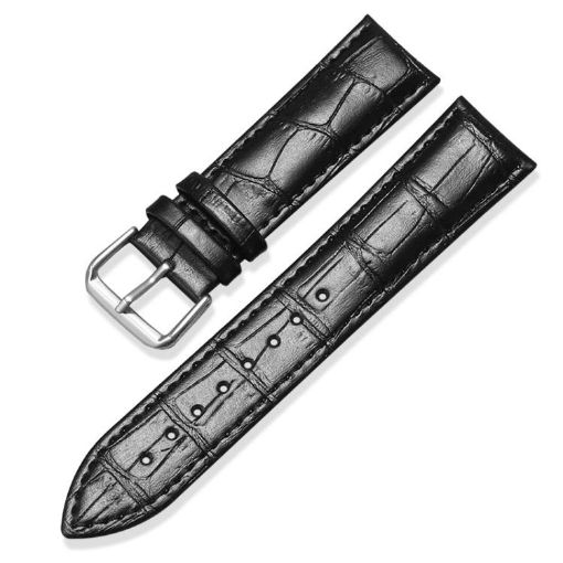 22mm Black Bamboo Texture Leather Watch Band with Pin Buckle - 1