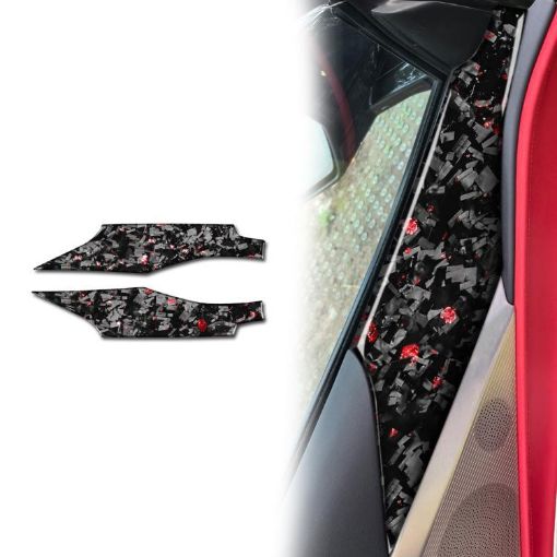 Gold Foil Carbon Fiber Car Door Stickers for Corvette C8 2020+ (2pcs, Red) - 1